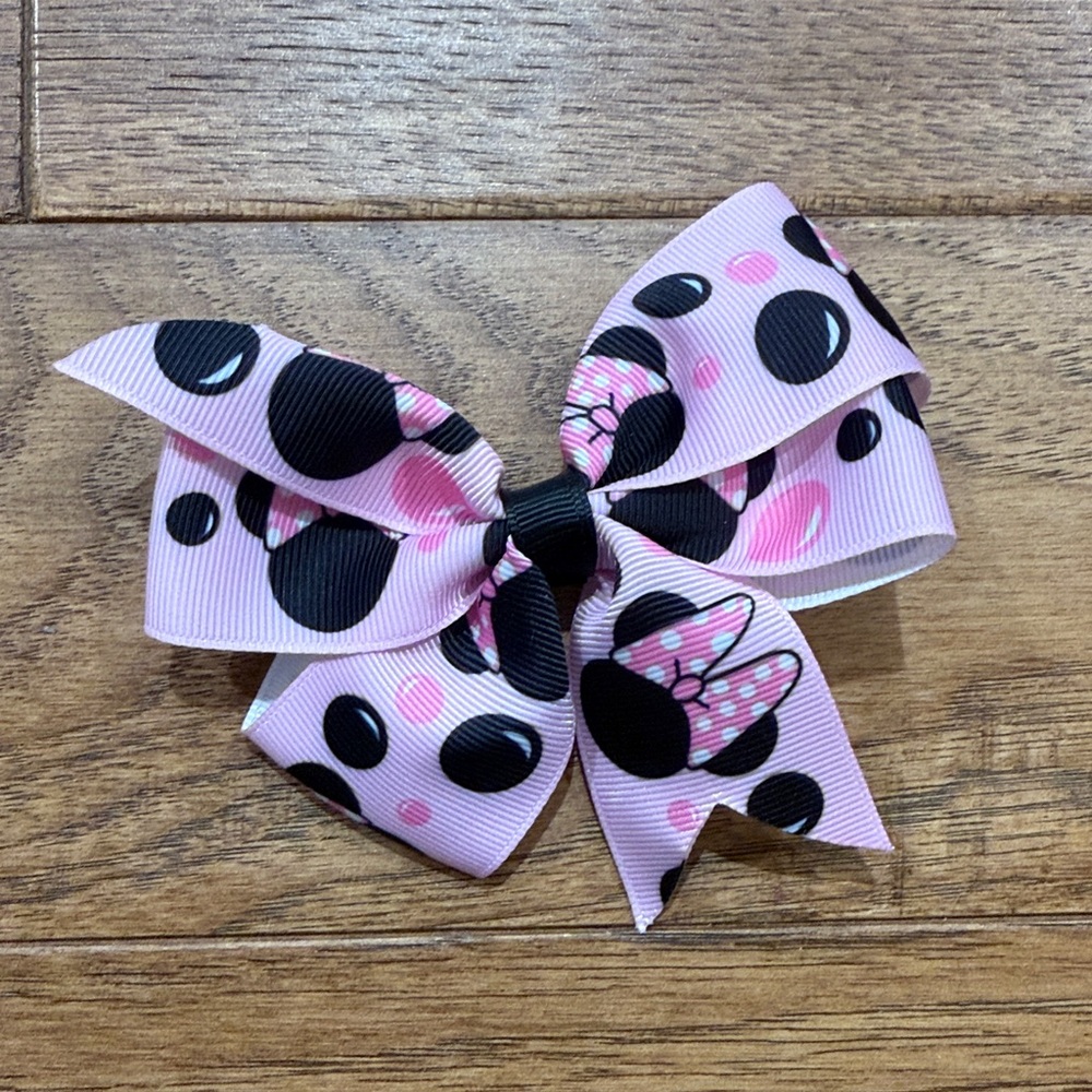 Girls Bow - Pink Black Minnie Mouse Hand-Made Hair Bow
